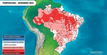 Anomalia de temperatura prevista para novembro de 2024 (Fonte: Climatempo)