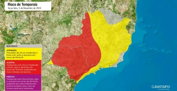 Mapa de risco de temporais no Estado de São Paulo. Fonte: Climatempo