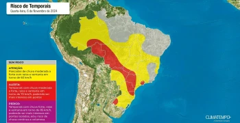 Mapa de risco de temporais no Brasil. Fonte: Climatempo. 