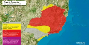 Mapa de risco de temporais para esta sexta-feira 22 de novembro de 2024. Fonte: Climatempo