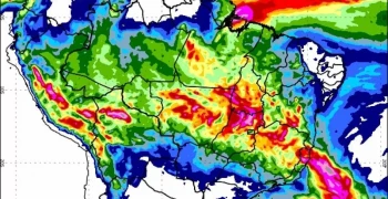 Mapa de chuva acumulada para 4 dias – até as 21h (horário de Brasília) do dia 07/01.