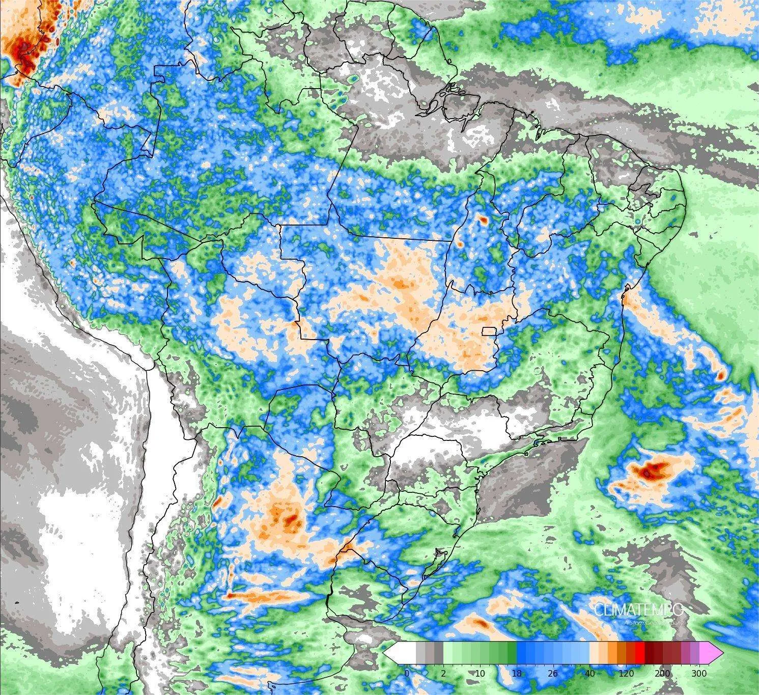 Acumulado de chuva entre 14 de outubro e 18 de outubro. 