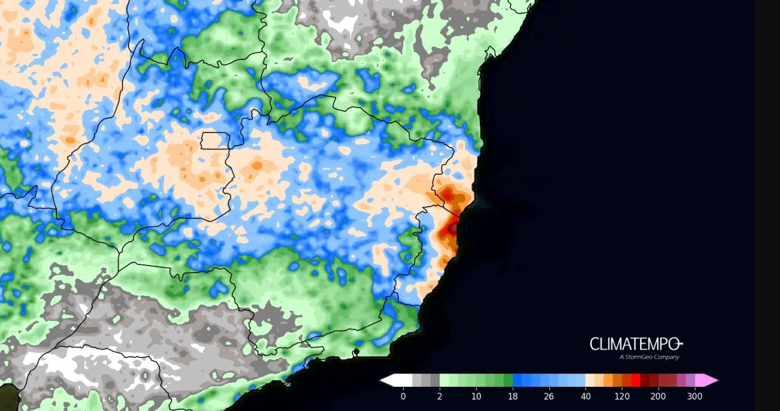 Acumulado de chuva previsto entre 28 de outubro de 2024 e 01 de outubro de 2024. Fonte: Climatempo