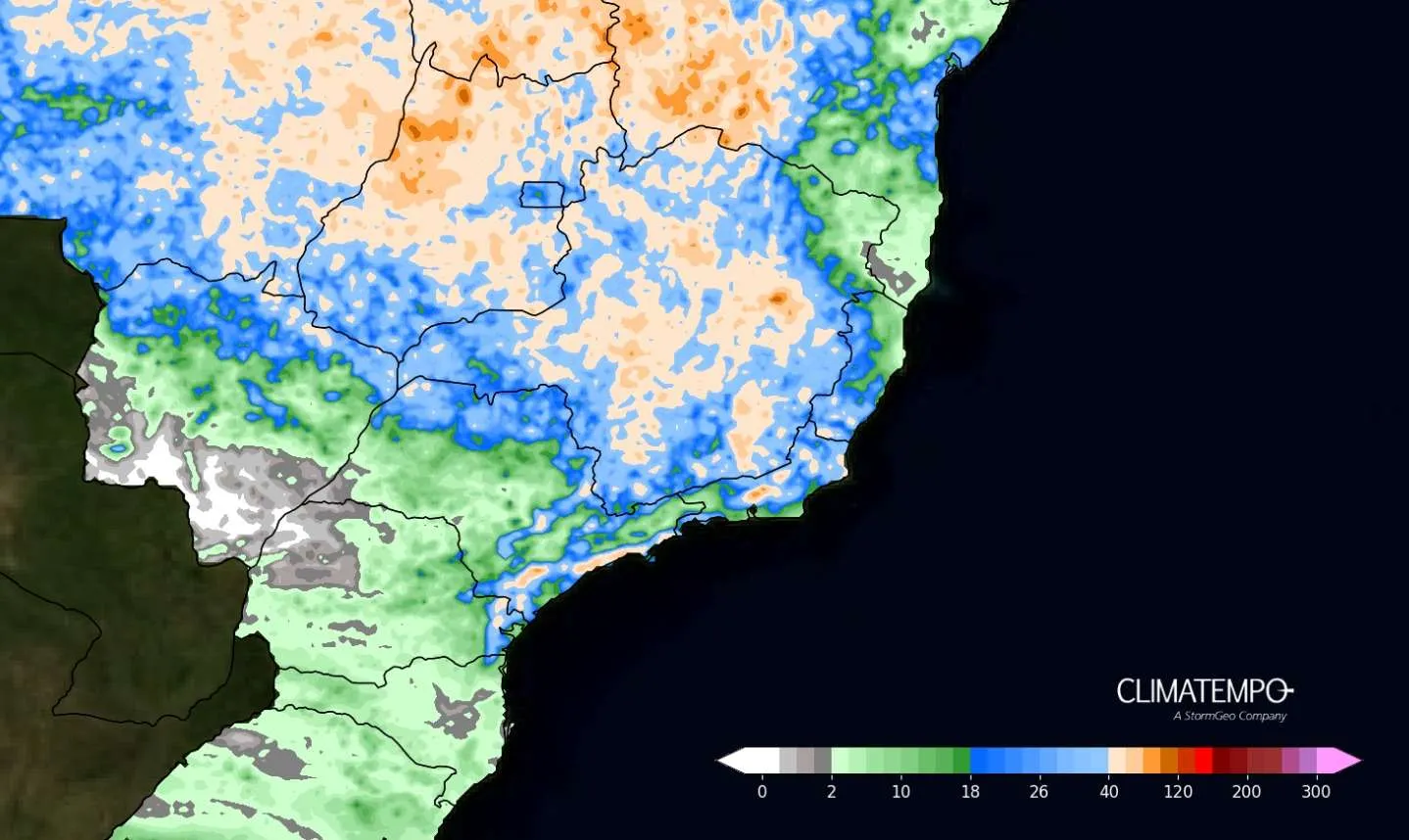 Figura 2- Mapa de chuva acumulado entre 12 de novembro de 2024 e 15 de novembro de 2024. Fonte: Climatempo. 