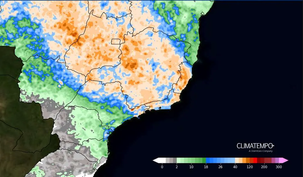 Acumulado de chuva esperado entre 14 de novembro de 2024 e 17 de novembro de 2024. Fonte: Climatempo