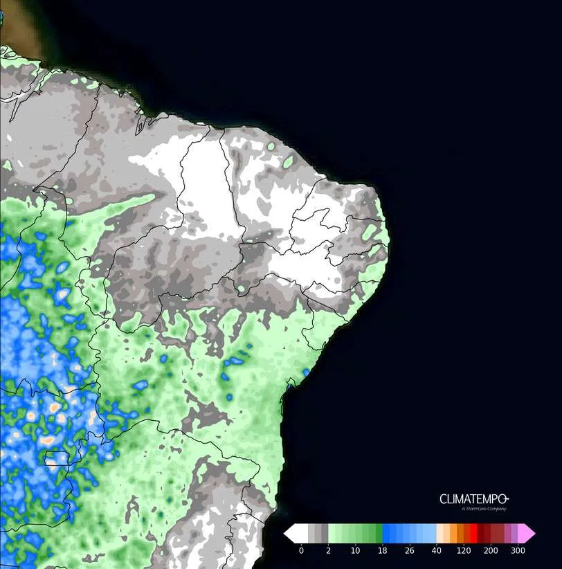 Mapa de acumulado de chuva previsto entre 27 de novembro de 2024 e 30 de novembro de 2024. Fonte: Climatempo