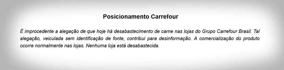 Nota oficial do Grupo Carrefour enviada para a imprensa