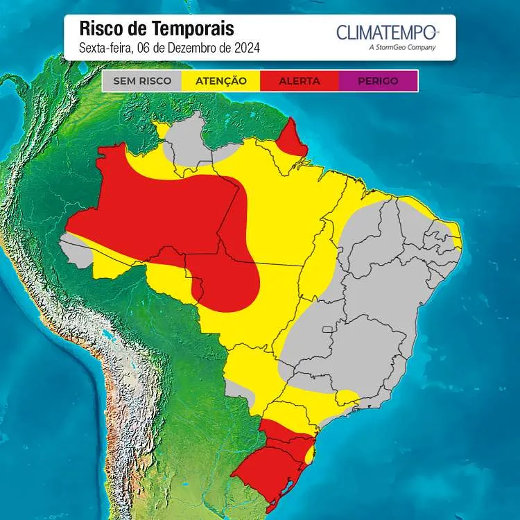 Mapa de risco de temporal para 6-12-24 (Fonte: Climatempo)