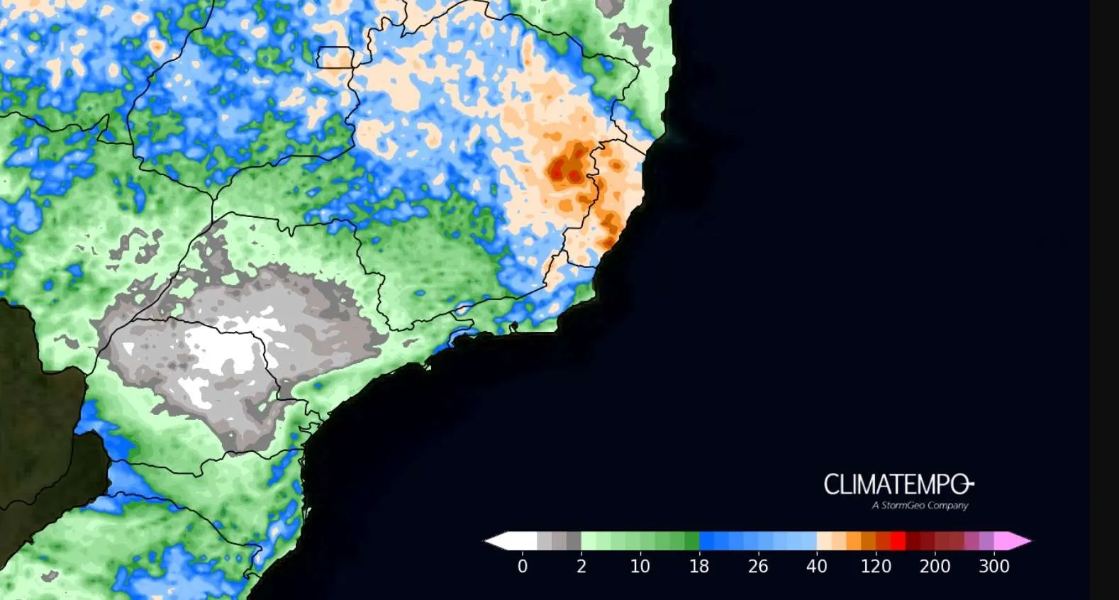 Mapa de acumulado previsto entre 17 de dezembro de 2024 de 20 de dezembro de 2024. Fonte: Climatempo