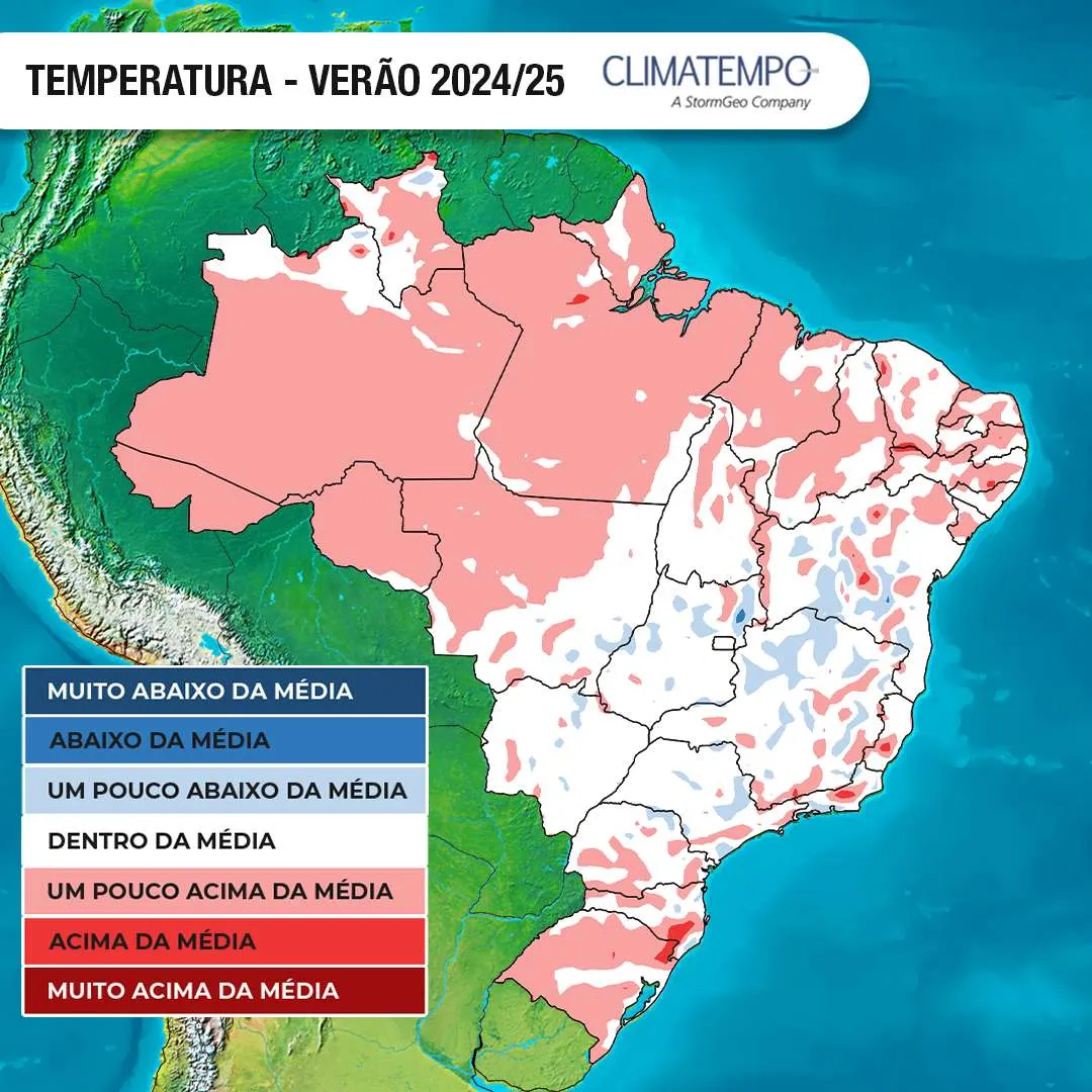 Anomalia da temperatura no Brasil no verão 2025 (Fonte: Climatempo)