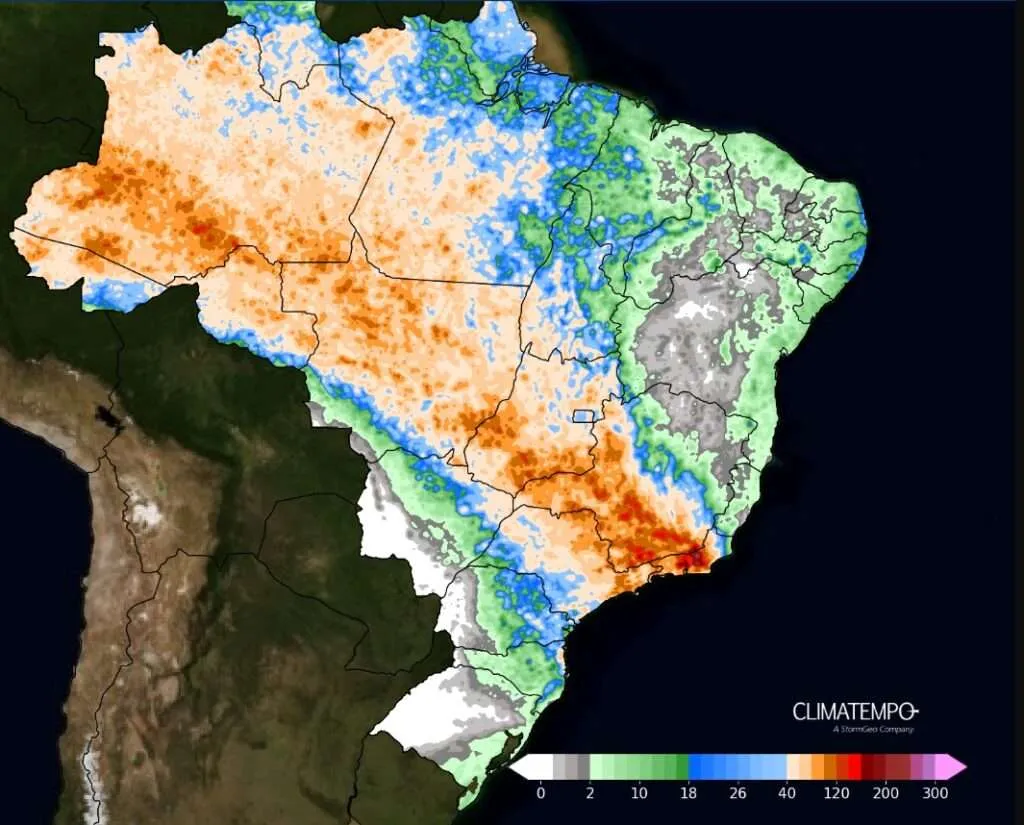 Mapa de acumulado esperado entre  26 de dezembro de 2024 e 30 de dezembro de 2024. Fonte: Climatempo.