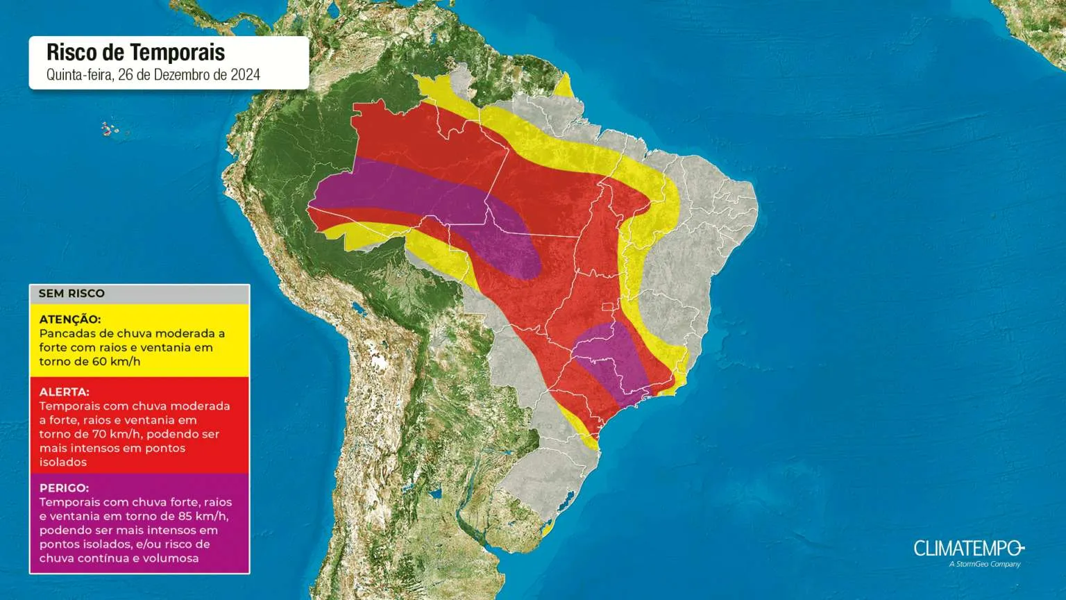 Mapa de risco para 26 de dezembro de 2024. Fonte: Climatempo