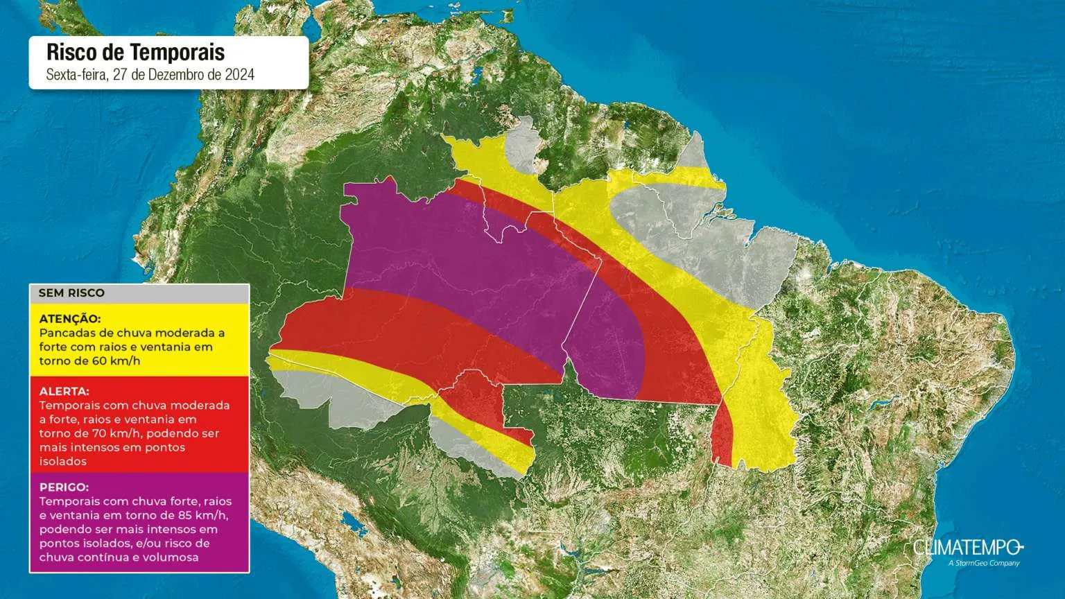 Mapa de risco para sexta-feira 27 de dezembro de 2024. Fonte: Climatempo.