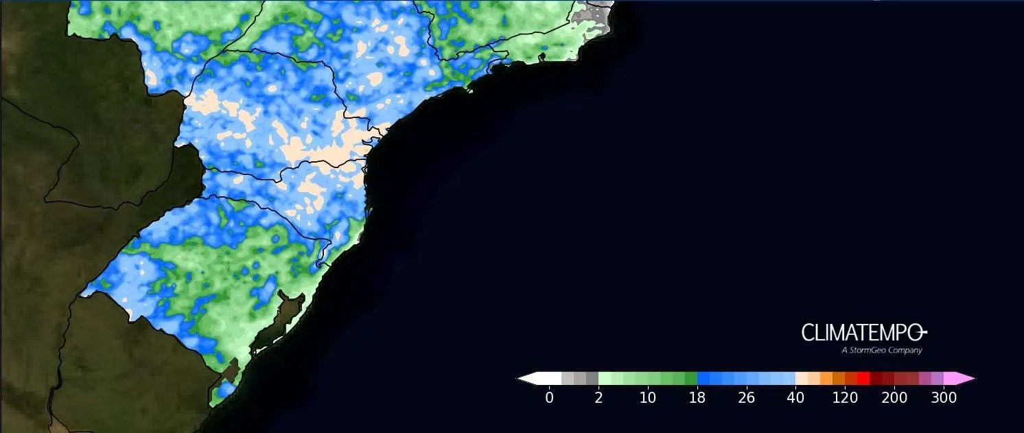 Acumulado de chuva previsto entre 21 de janeiro de 2025 e 25 de janeiro de 2025. Fonte: Climatempo.